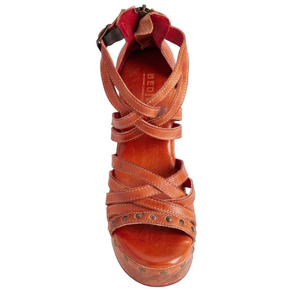 Bed Stu Brown and Red Sandals with Wooden Platform - Picture 3 of 6